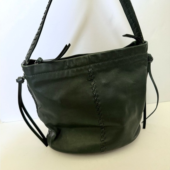 Kooba Limon Leather Hobo Shoulder Bag Braided Boho Bucket Forest Green - Picture 13 of 13